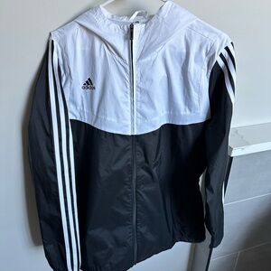 Women’s Adidas Black and White Windbreaker Jacket, size XL